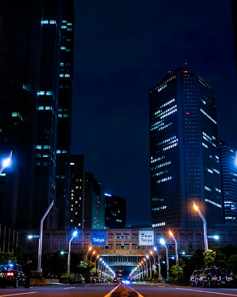 City lit up at night, smart city