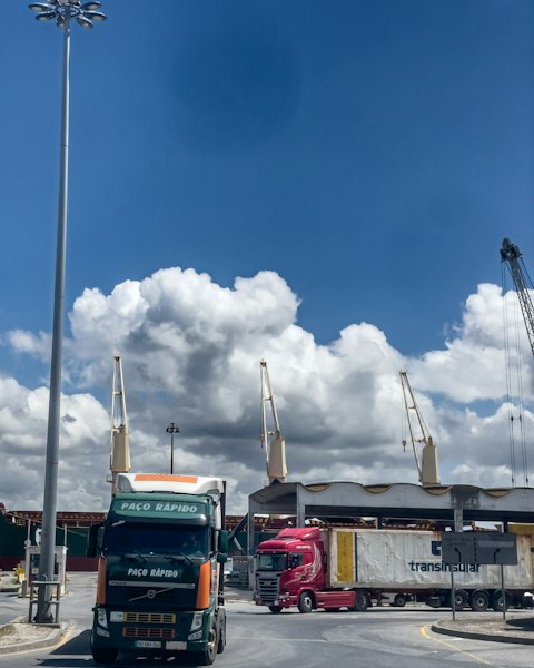 Container lorries in a port, fleet telematics